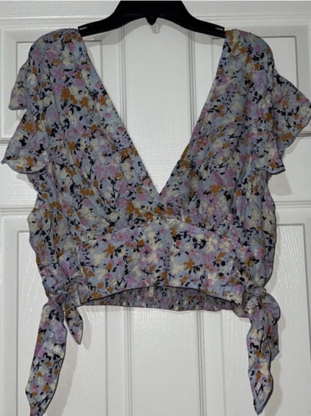 🌸 Free People For Anthropologie Floral Tie-Shoulder v neck Top Large 10 12